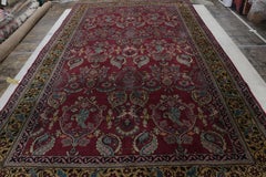 Antique Indian Rug in Burgundy and Gold with Floral Patterns