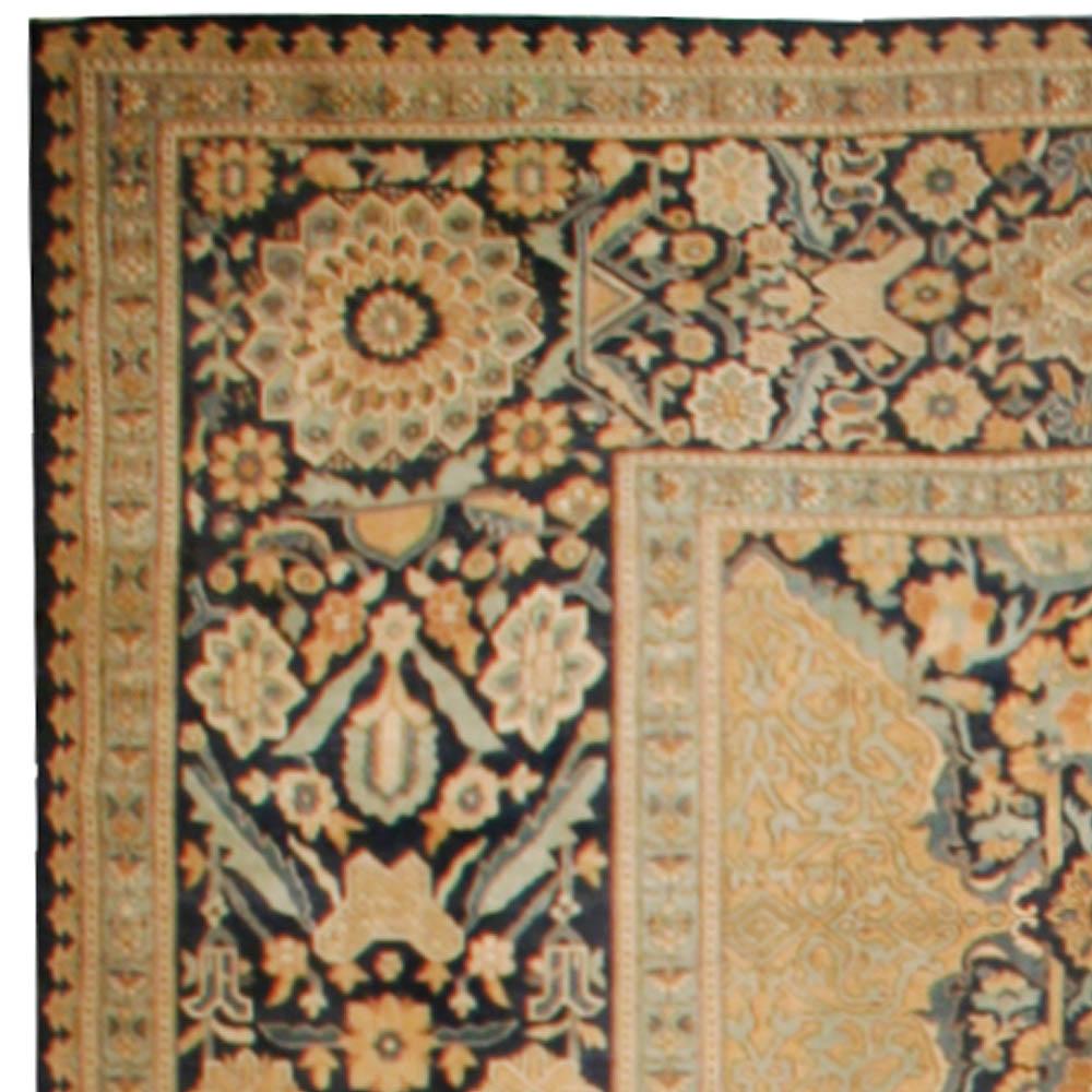 Hand-Knotted Antique Indian Hand Knotted Wool Rug Size Adjusted For Sale