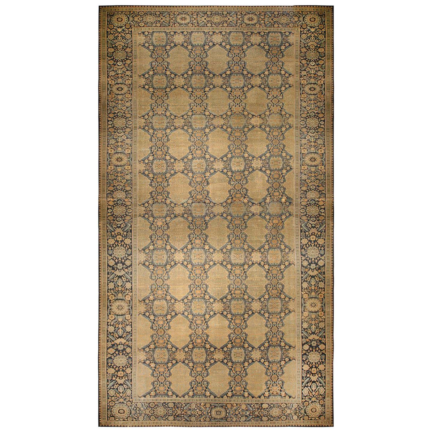Antique Indian Hand Knotted Wool Rug Size Adjusted For Sale