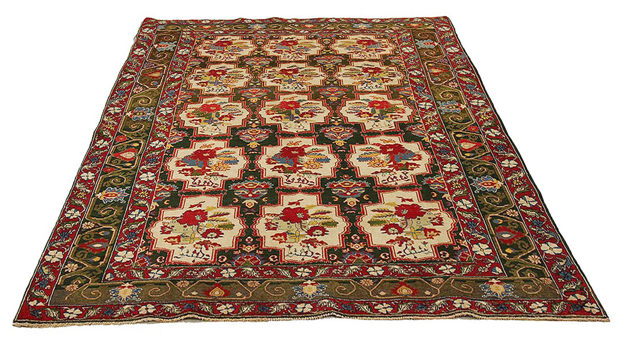 Persian Antique Indian Rug with Red, Gold & Blue Floral Details For Sale