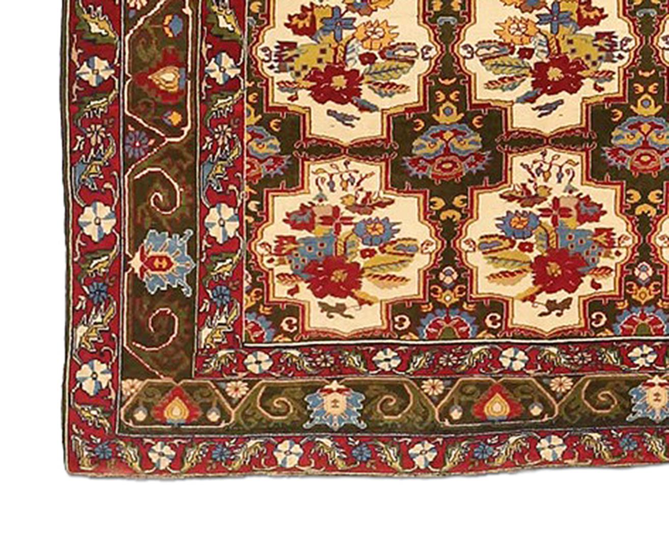 Hand-Woven Antique Indian Rug with Red, Gold & Blue Floral Details For Sale