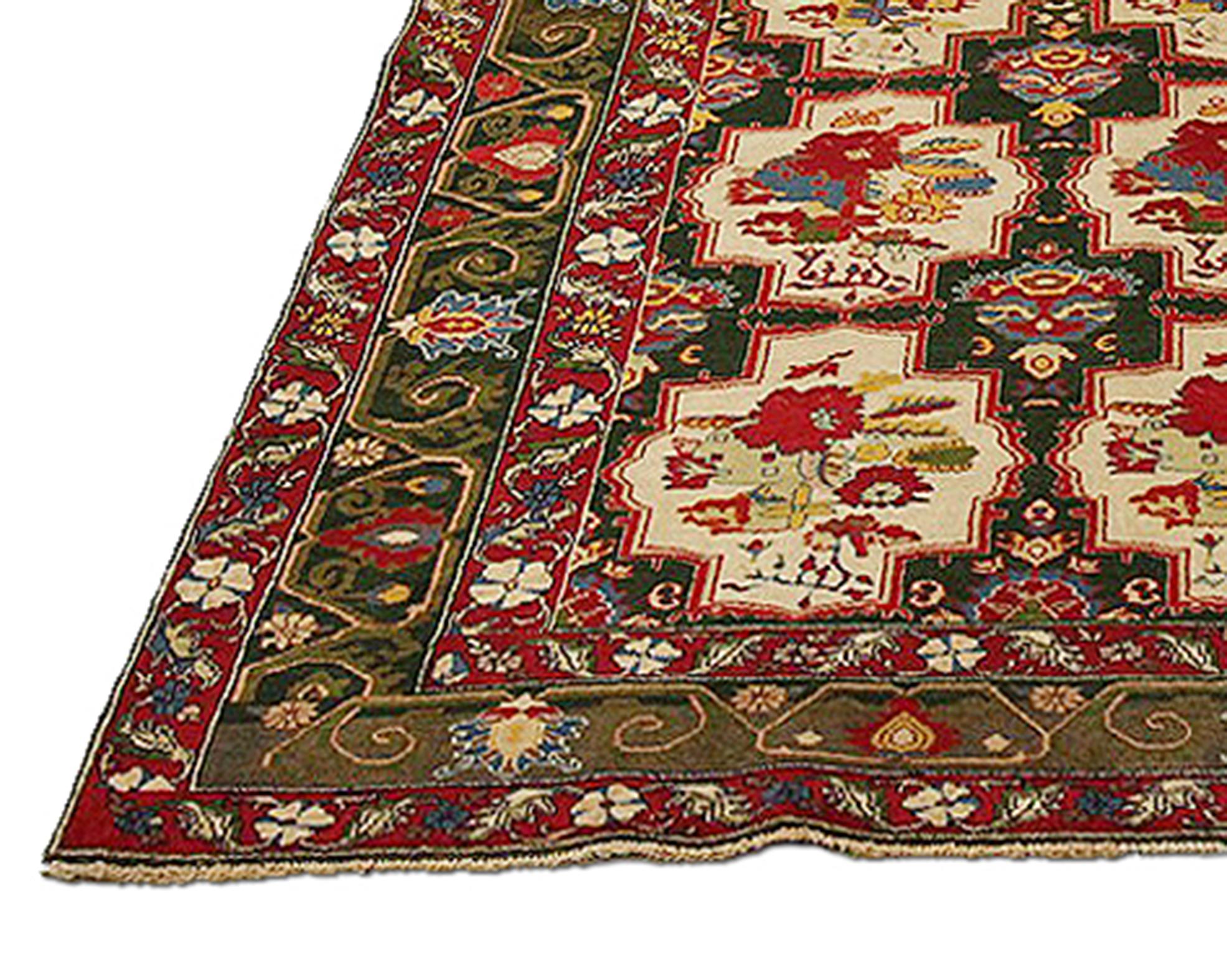 Antique Indian Rug with Red, Gold & Blue Floral Details In Excellent Condition For Sale In Dallas, TX