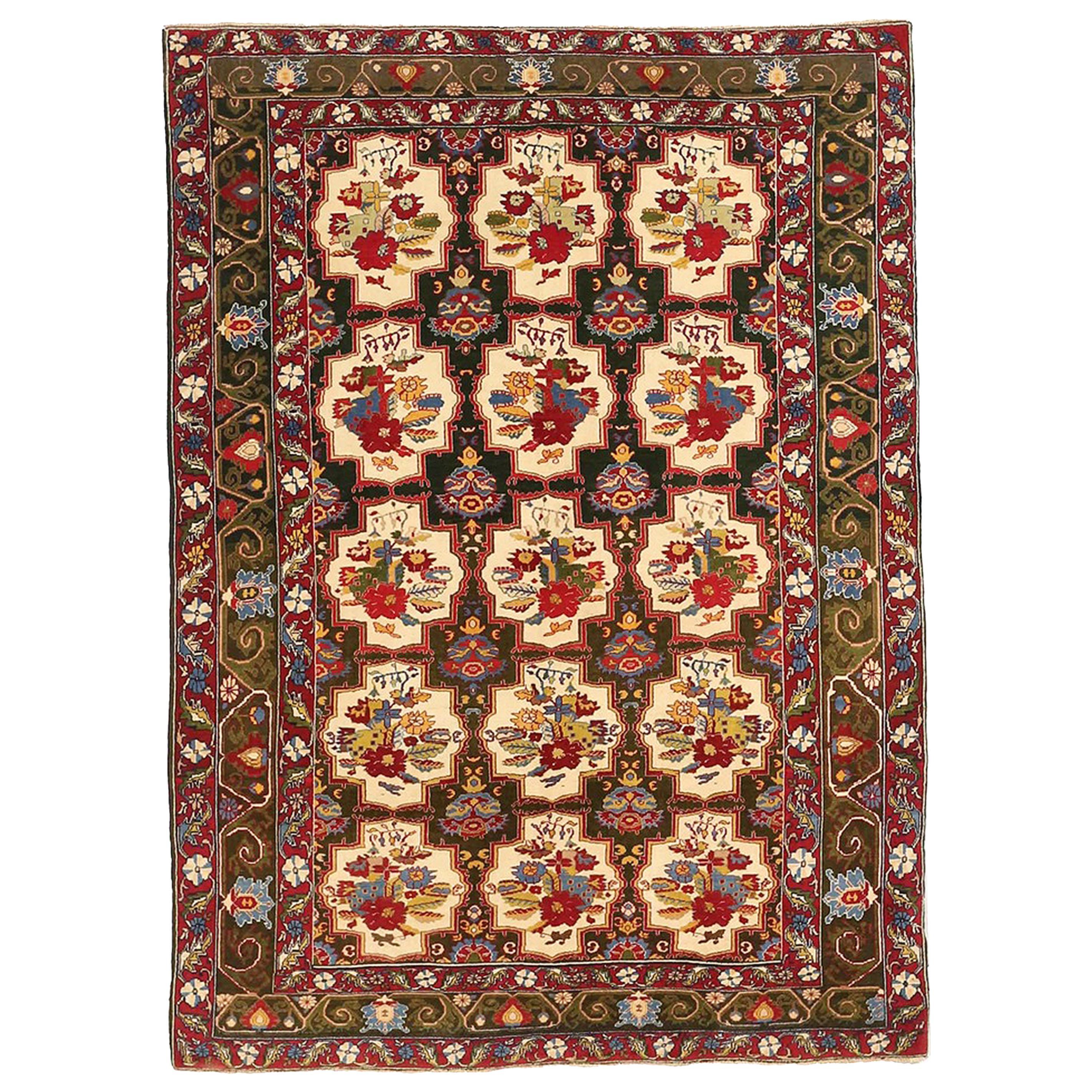 Antique Indian Rug with Red, Gold & Blue Floral Details