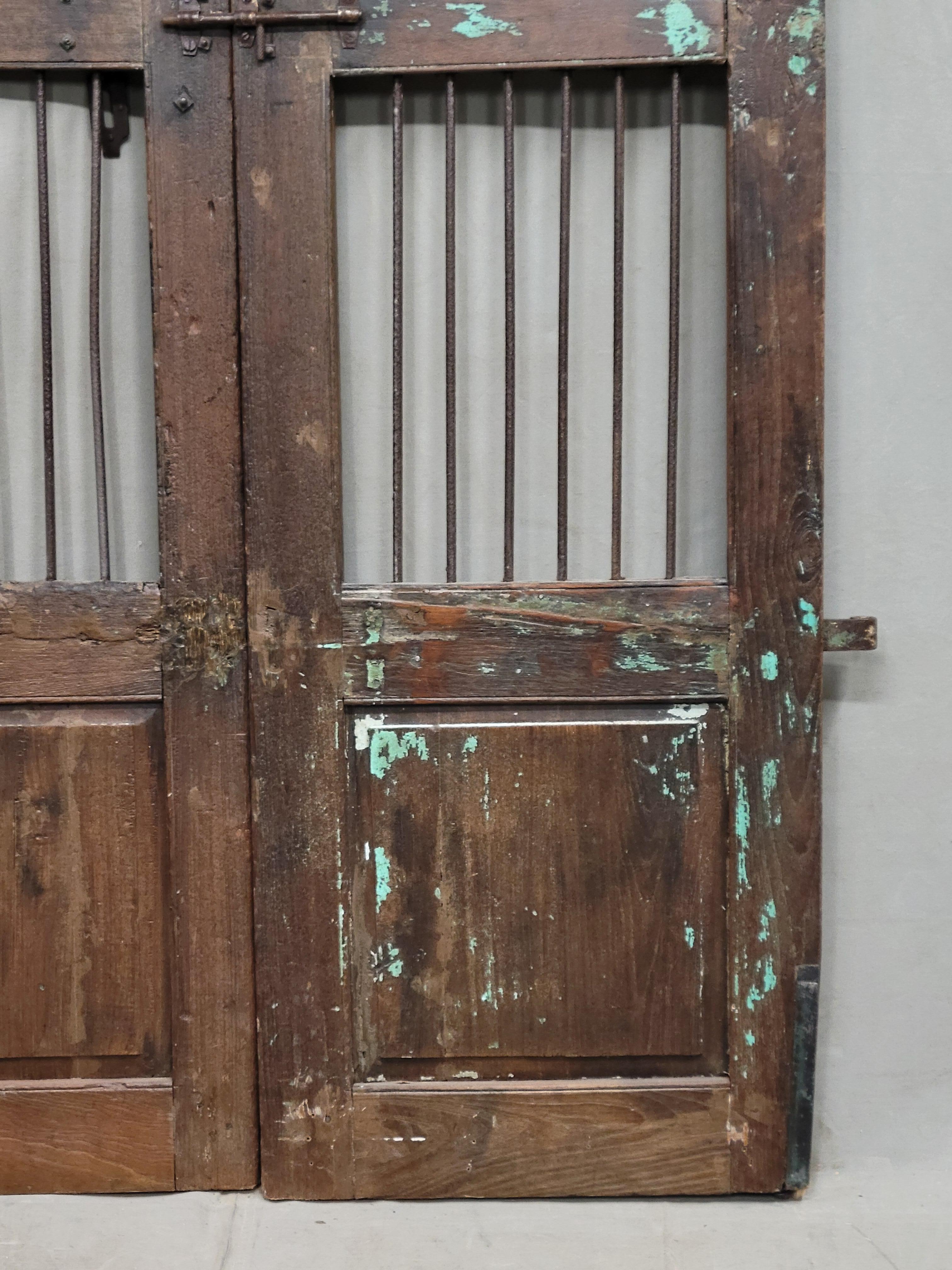20th Century Antique Indian Rustic Teak and Iron Gates For Sale