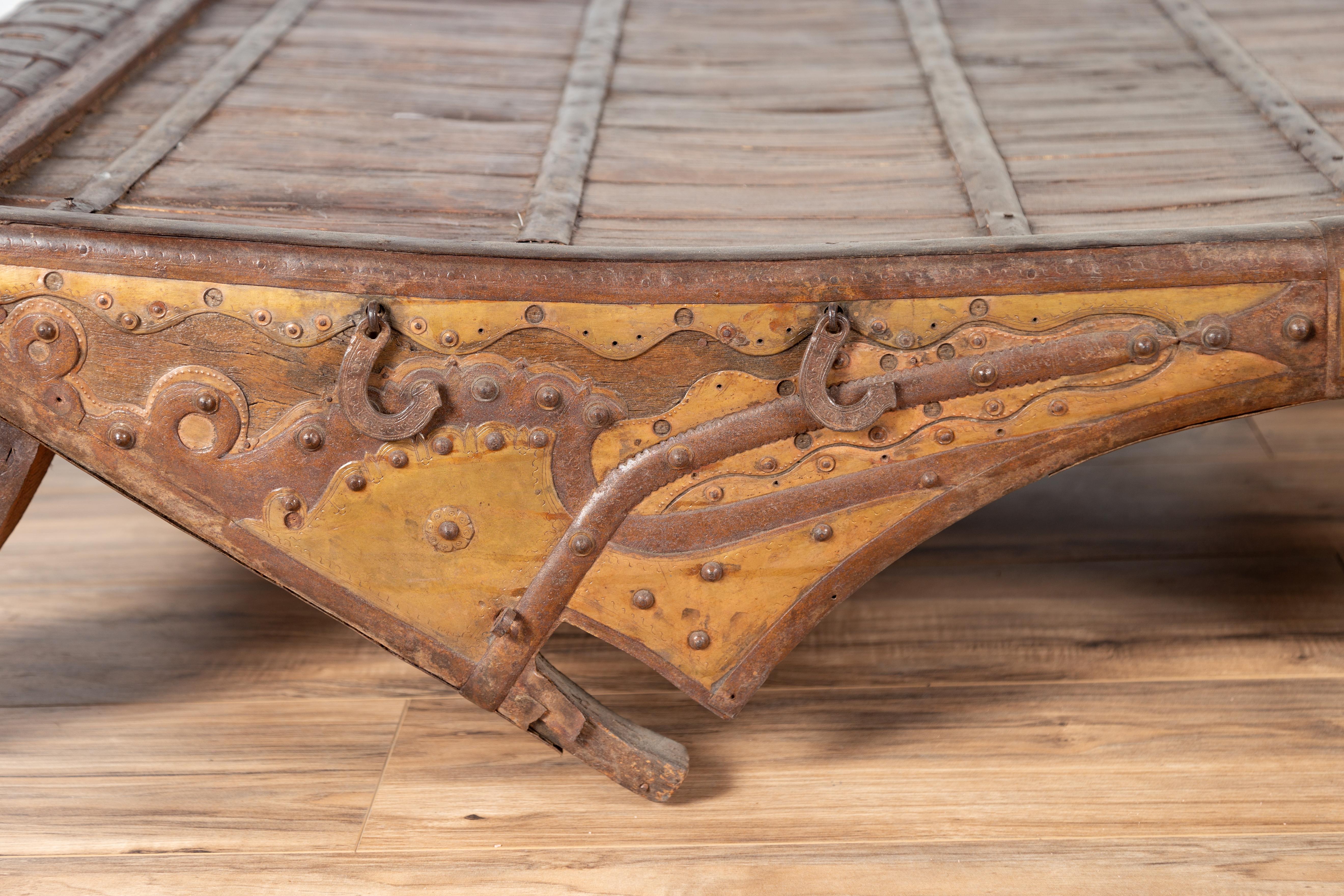 Antique Indian Rustic Wooden Ox Cart with Metal Accents Made into a Coffee Table For Sale 2