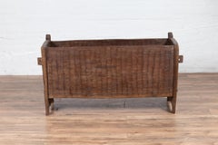 Antique Indian Rustic Wood Planter Box with Weathered Finish for Garden or Patio
