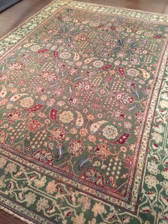 Antique Indian Sage Green Agra Rug, 8'10 x 11'6 Hand Knotted