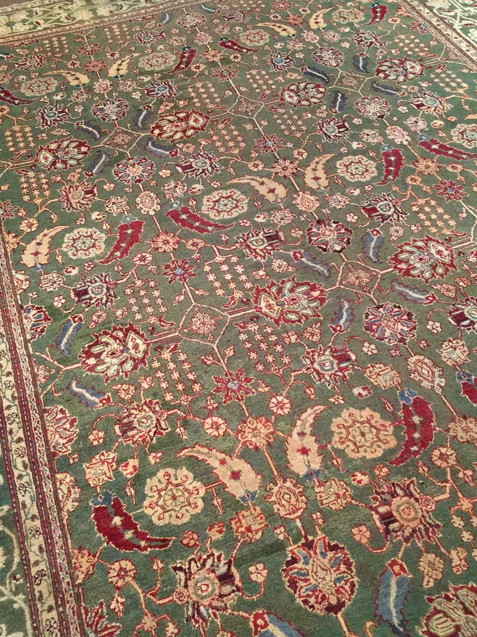 19th Century Antique Indian Sage Green Agra Rug,  8'10 x 11'6 For Sale