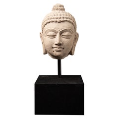Antique Indian sandstone head of Buddha Shakyamuni from India