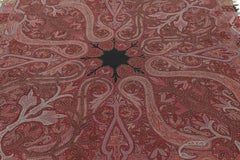 Antico scialle indiano in borgogna con fiori e medaglione nero  Rug & Kilim