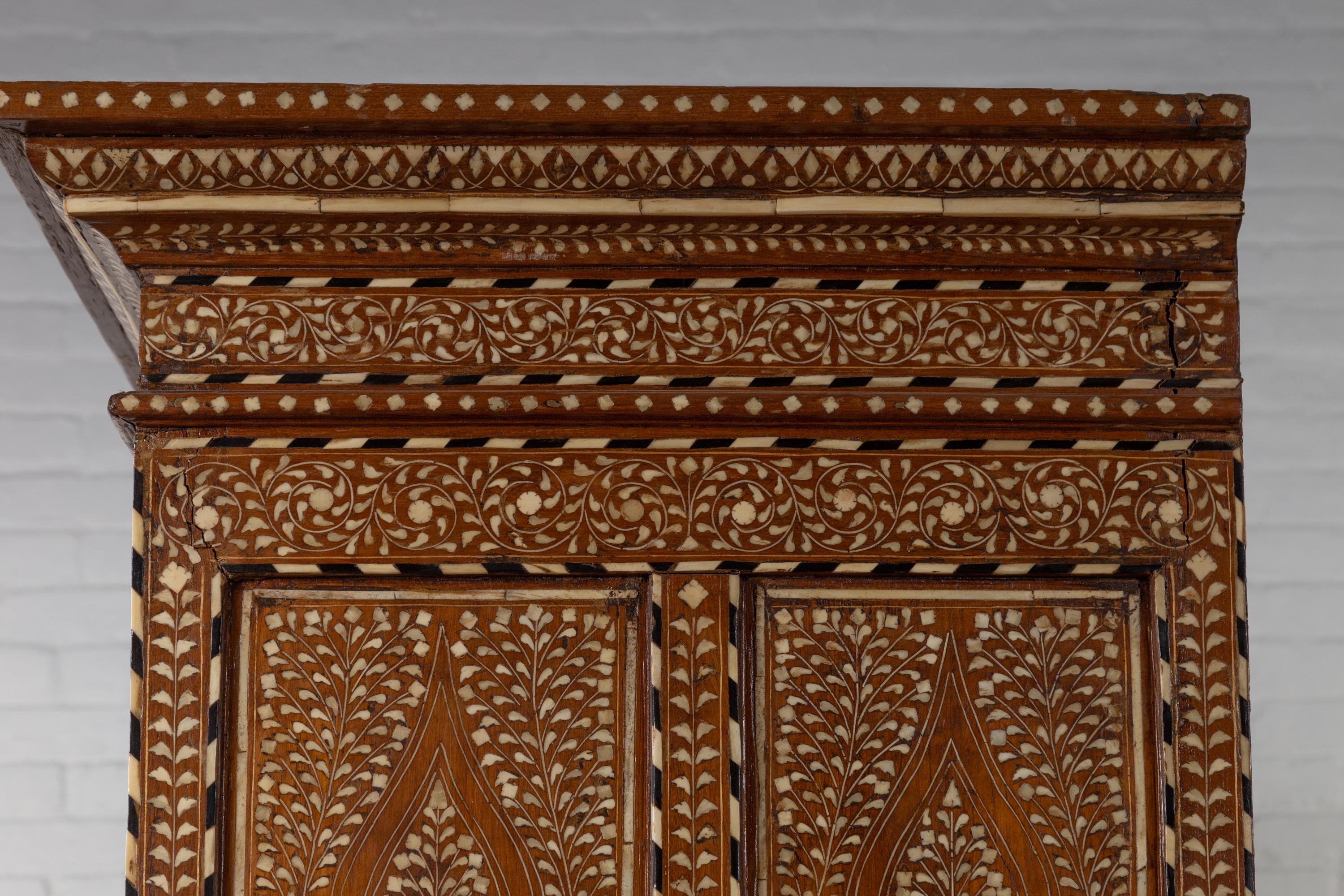 Antique Indian Sheesham and Bone Inlaid Wardrobe Cabinet with Ebonized Accents 12