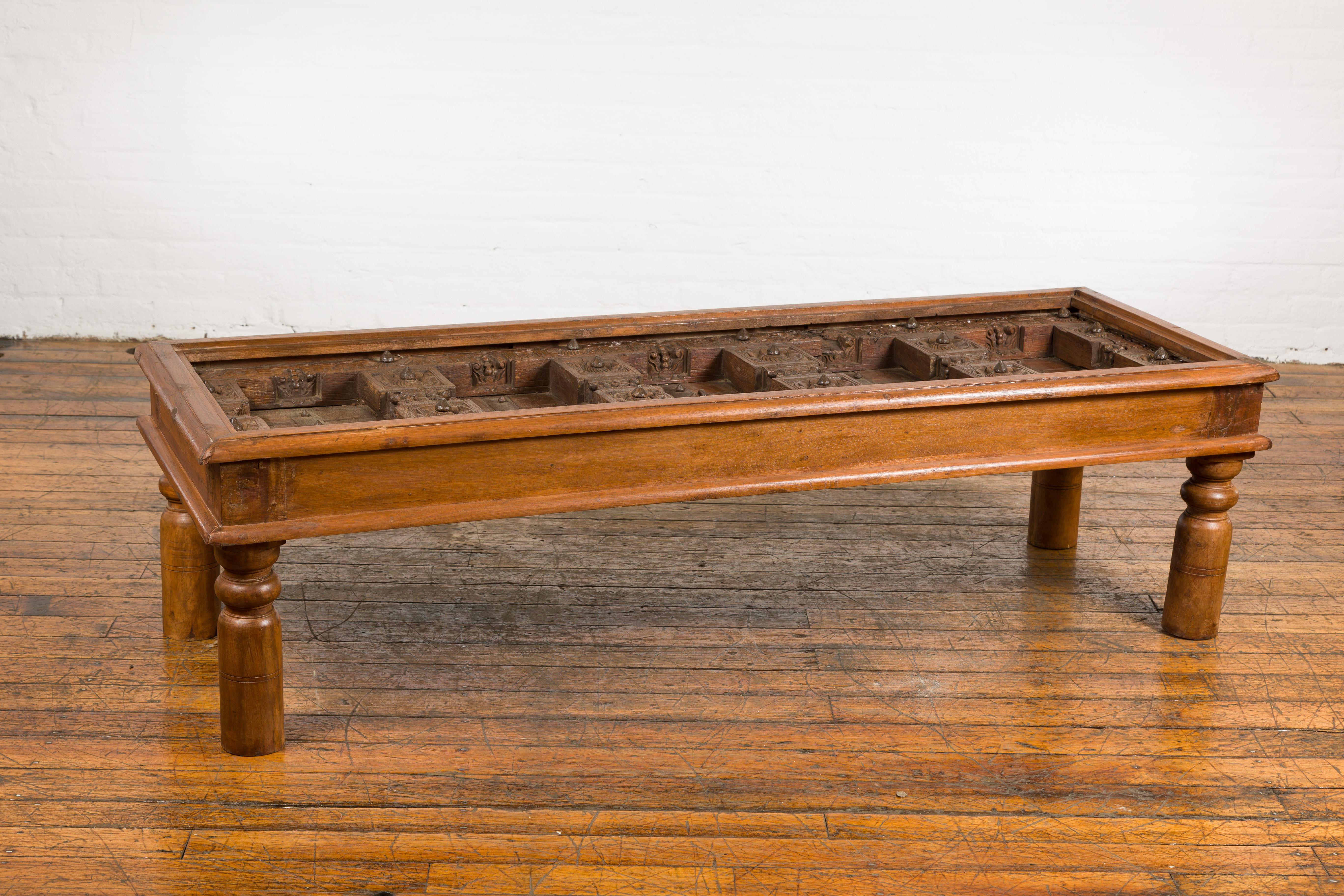 Antique Indian Sheesham Wood and Iron Exterior Door Made into a Coffee Table For Sale 6