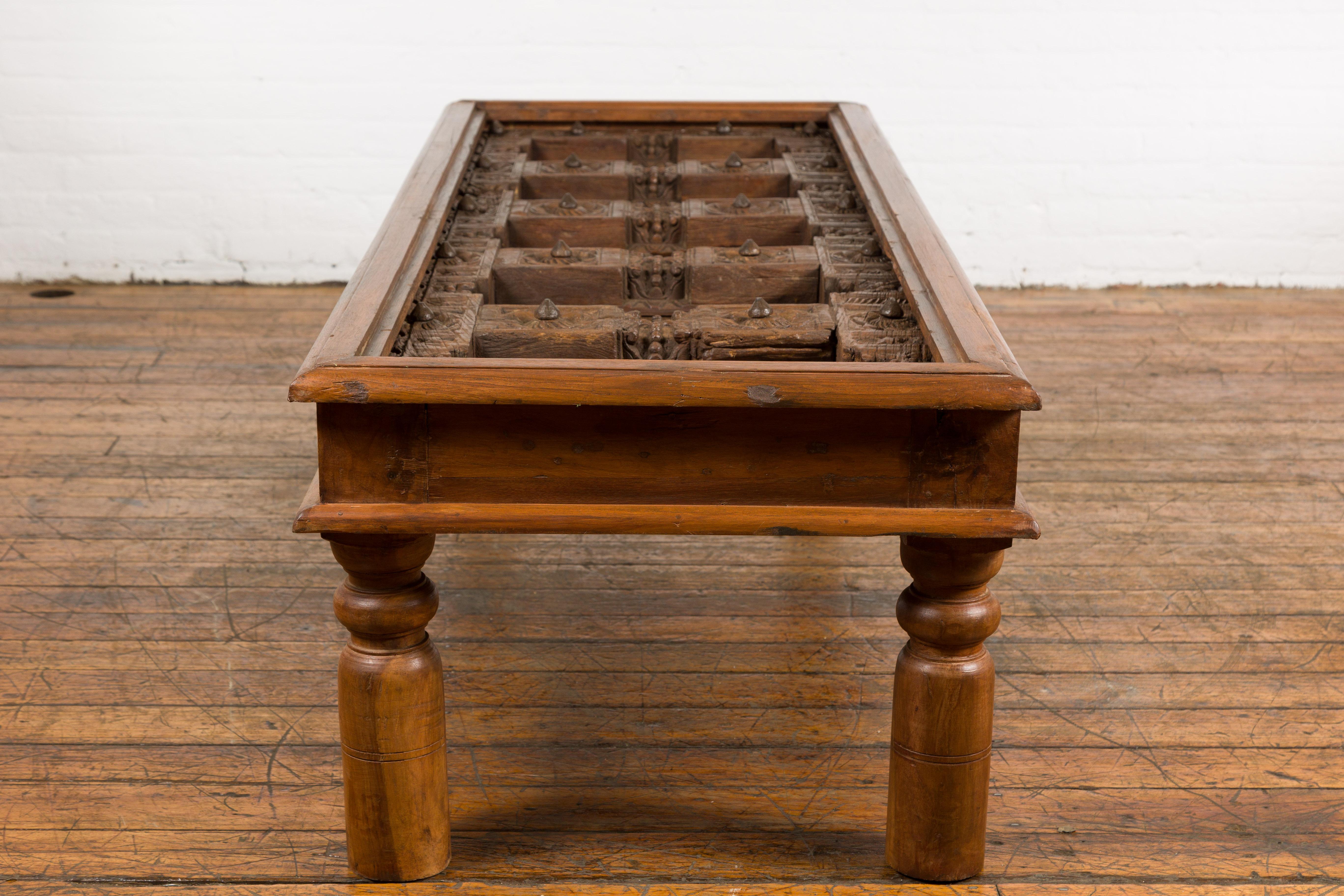 Antique Indian Sheesham Wood and Iron Exterior Door Made into a Coffee Table For Sale 7