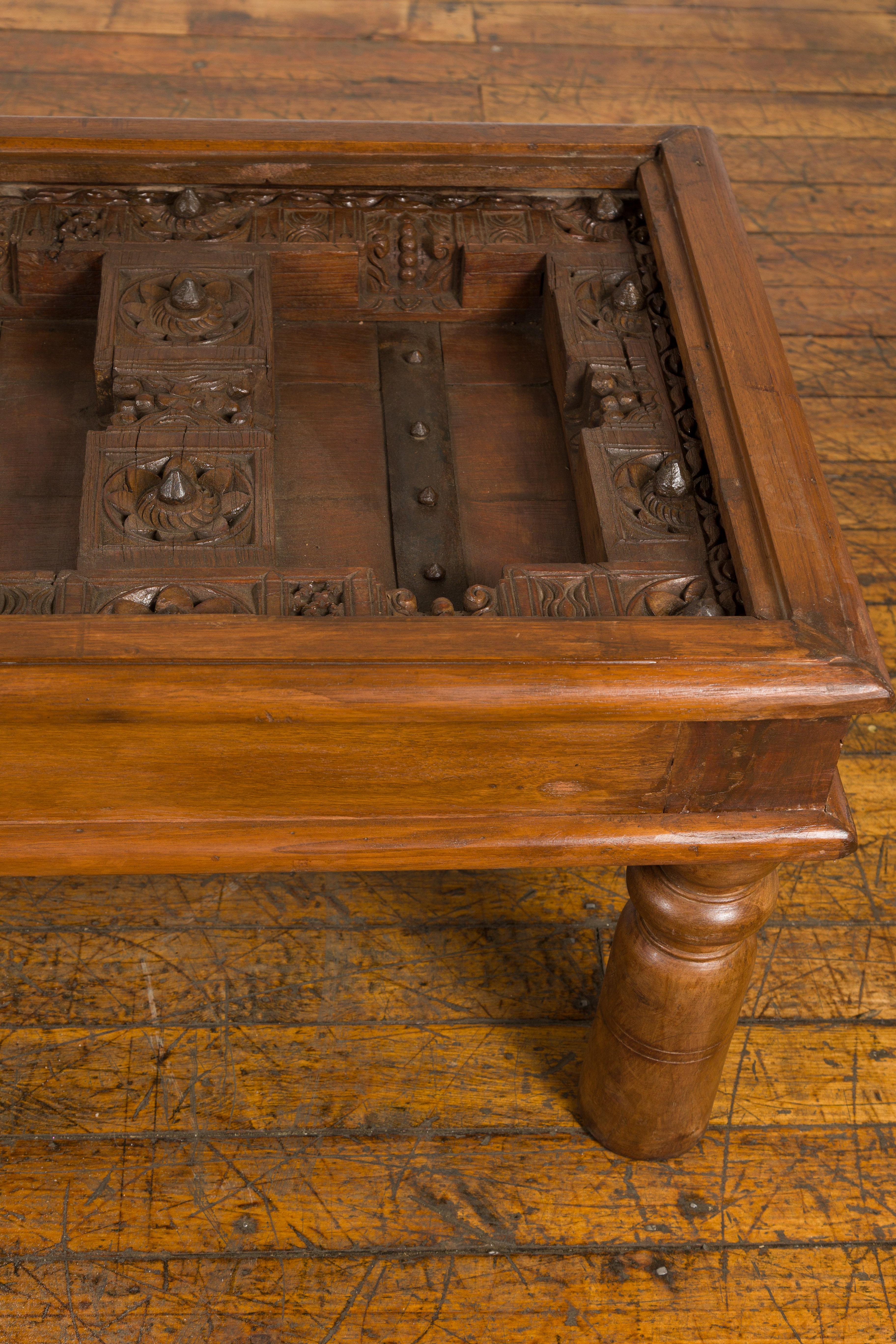 19th Century Antique Indian Sheesham Wood and Iron Exterior Door Made into a Coffee Table For Sale