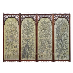 Antique Indian Silk and Silver Thread Embroidered Screen