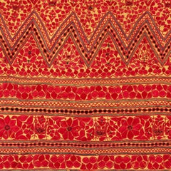 Ancienne bande de jupe en satin brodée en soie indienne