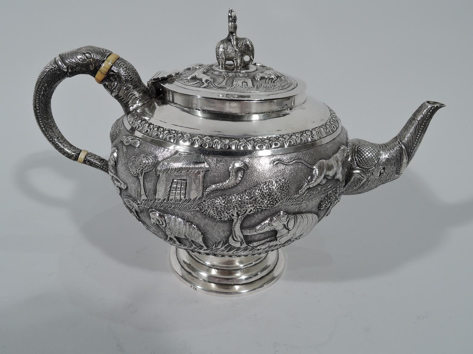 Anglo Raj Antique Indian Silver Beast and Man Tea Set