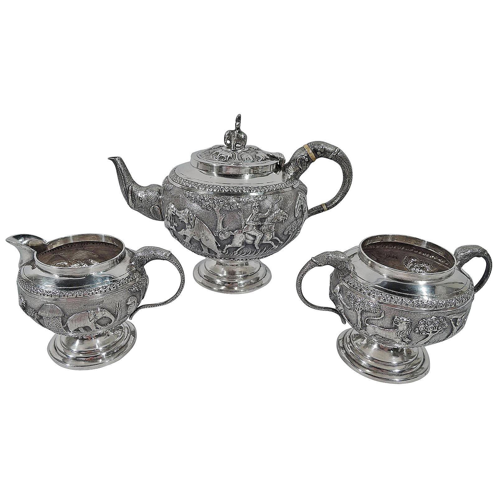 Antique Indian Silver Beast and Man Tea Set