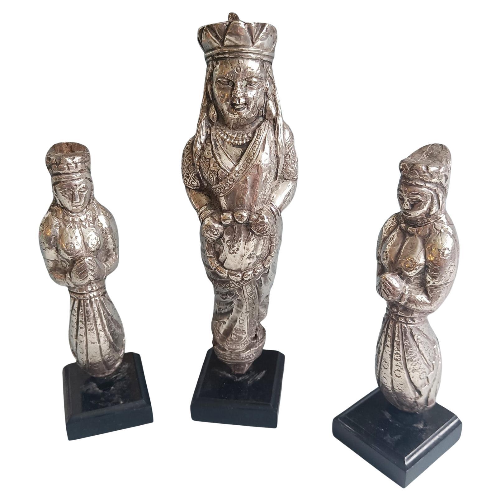 Rare Antique Indian Silver-Clad Votive Figures  19th Century  Asian Art For Sale