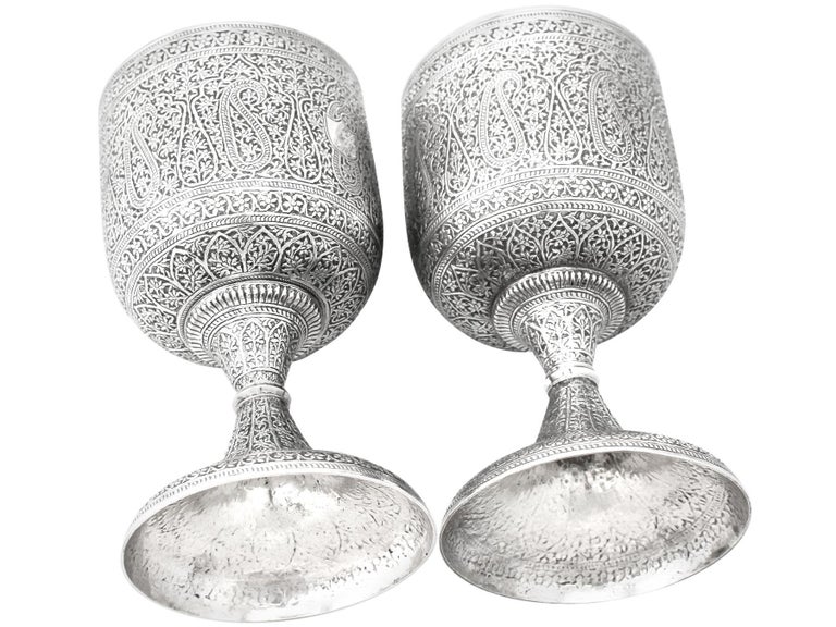 Antique Indian Silver Claret Jug and Matching Goblets For Sale at 1stDibs