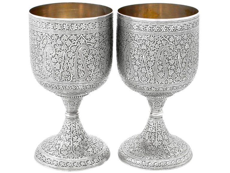Antique Indian Silver Claret Jug and Matching Goblets For Sale at 1stDibs