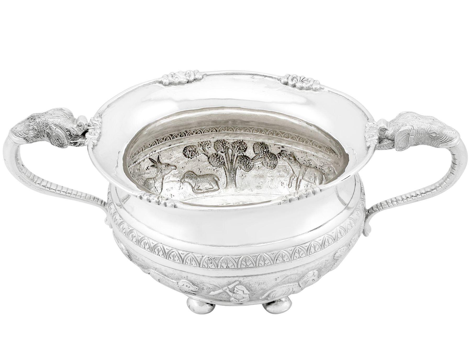 An exceptional, fine and impressive antique Indian silver sugar bowl; an addition to our silver teaware collection.

This exceptional antique Indian silver sugar bowl has a circular rounded, compressed form.

The body of this silver bowl is