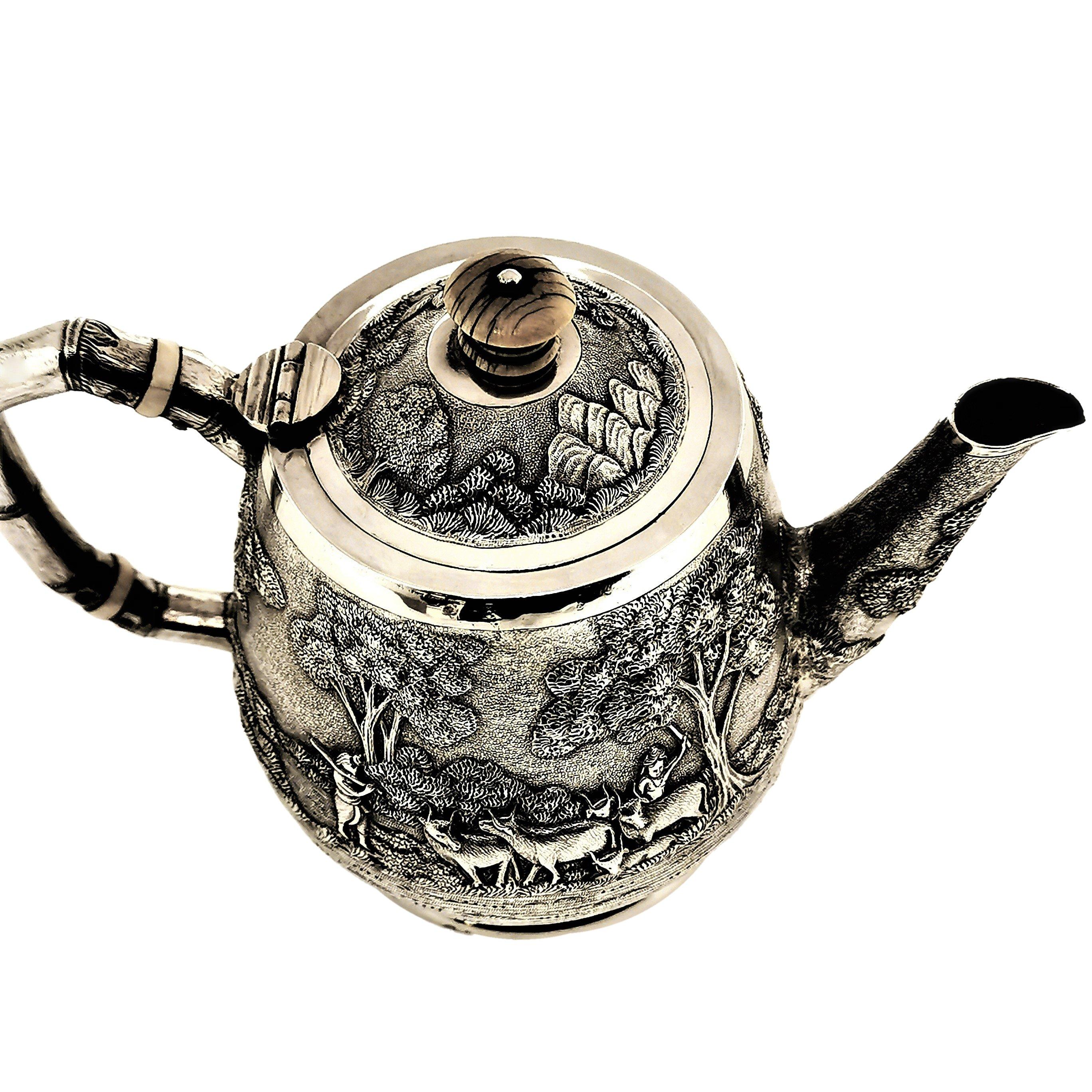 19th Century Antique Indian Silver Tea Pot Bachelors Teapot c. 1890 Bhowanipore, Calcutta