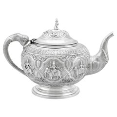 Antike indische Silber-Teekanne aus Silber