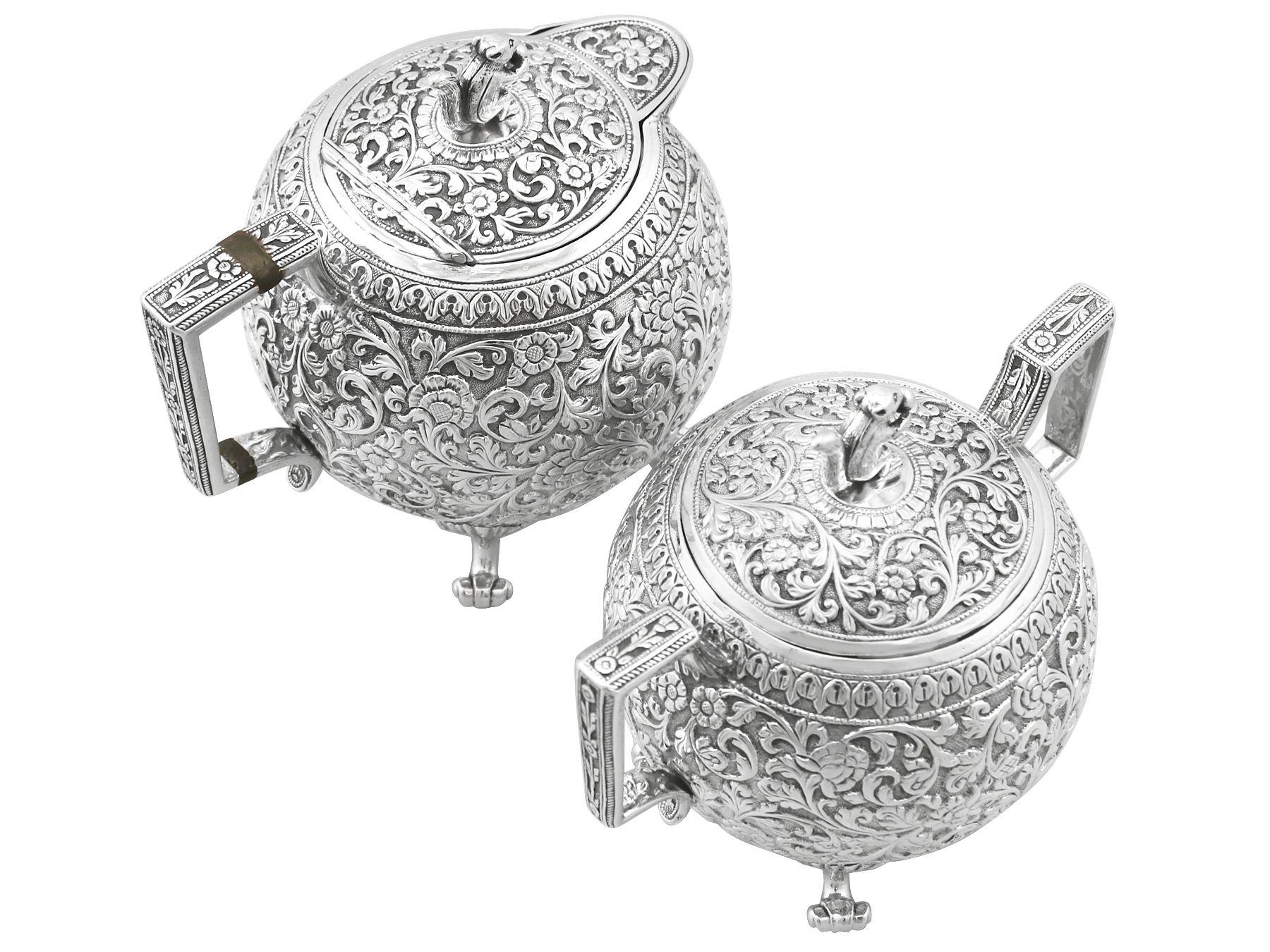 Late 19th Century Antique Indian Silver Three Piece Tea Service by Oomersee Mawjee & Sons