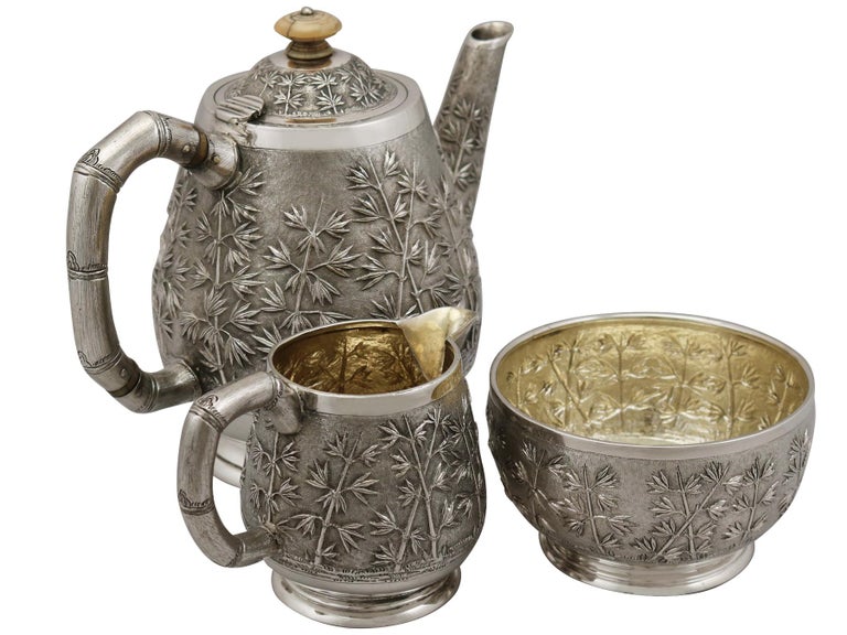 Antique Indian Silver Three Piece Tea Service, Circa 1895 For Sale at 1stDibs