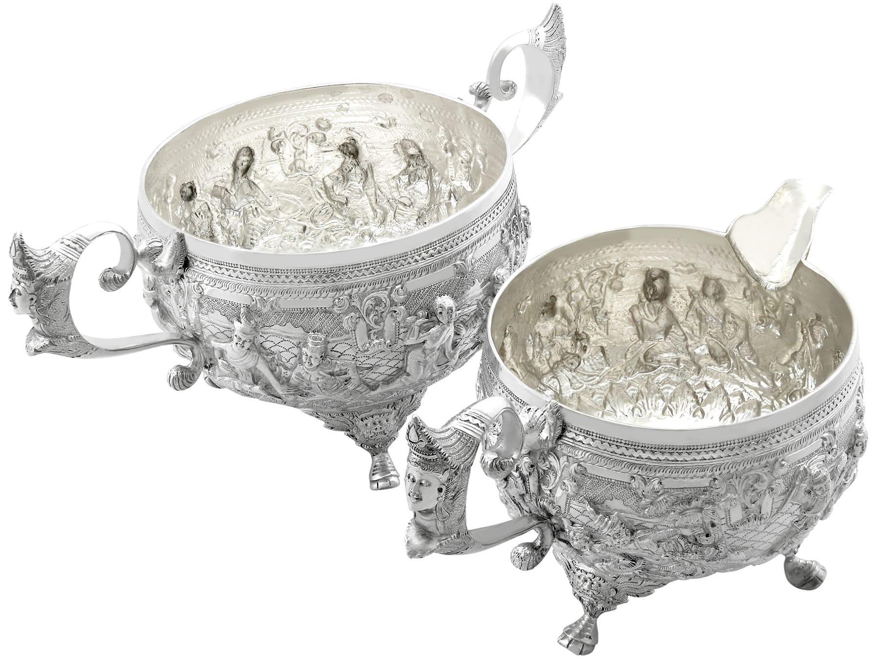  Antikes indisches dreiteiliges Teeservice aus Silber im Angebot 14