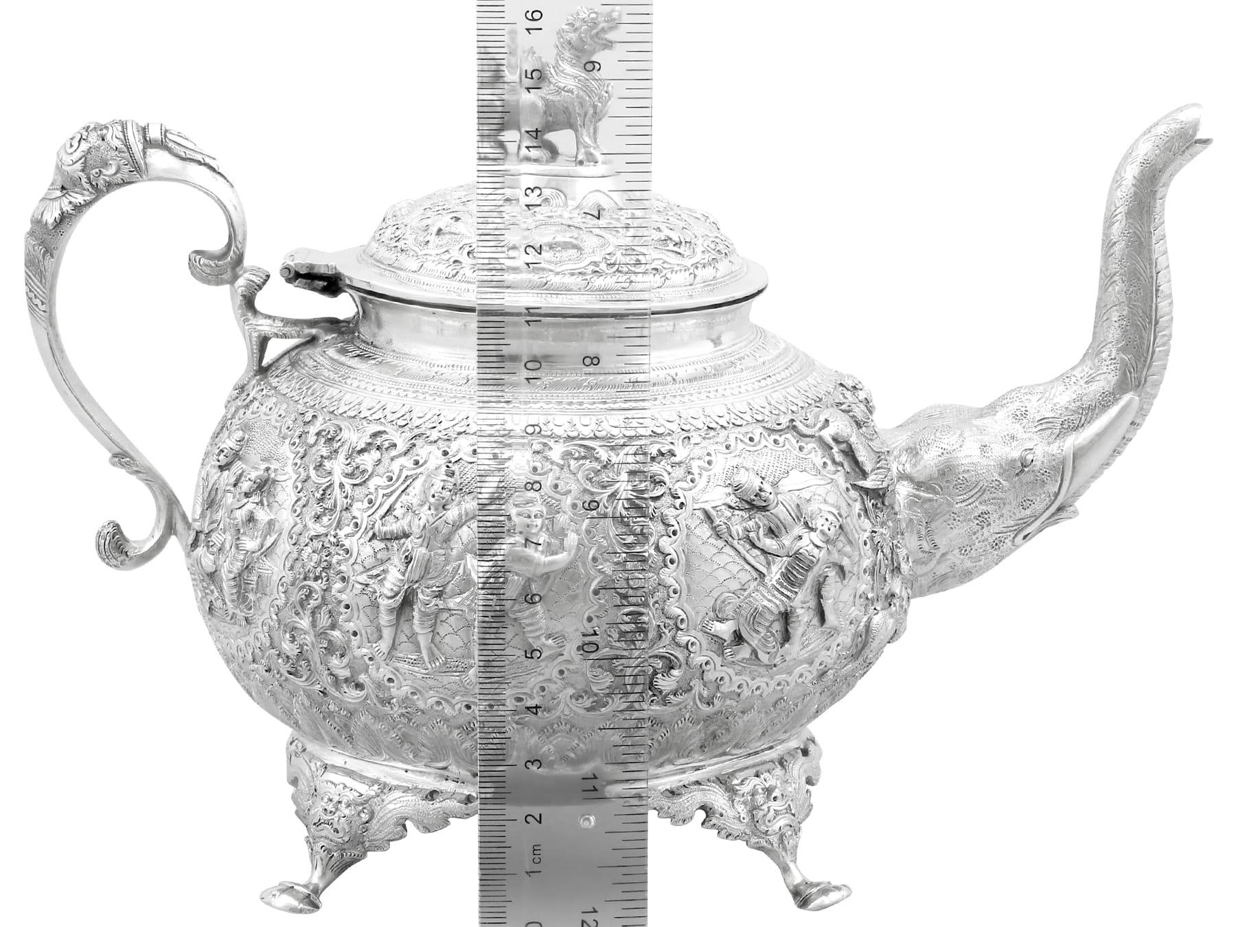  Antique Indian Silver Three Piece Tea Service For Sale 16
