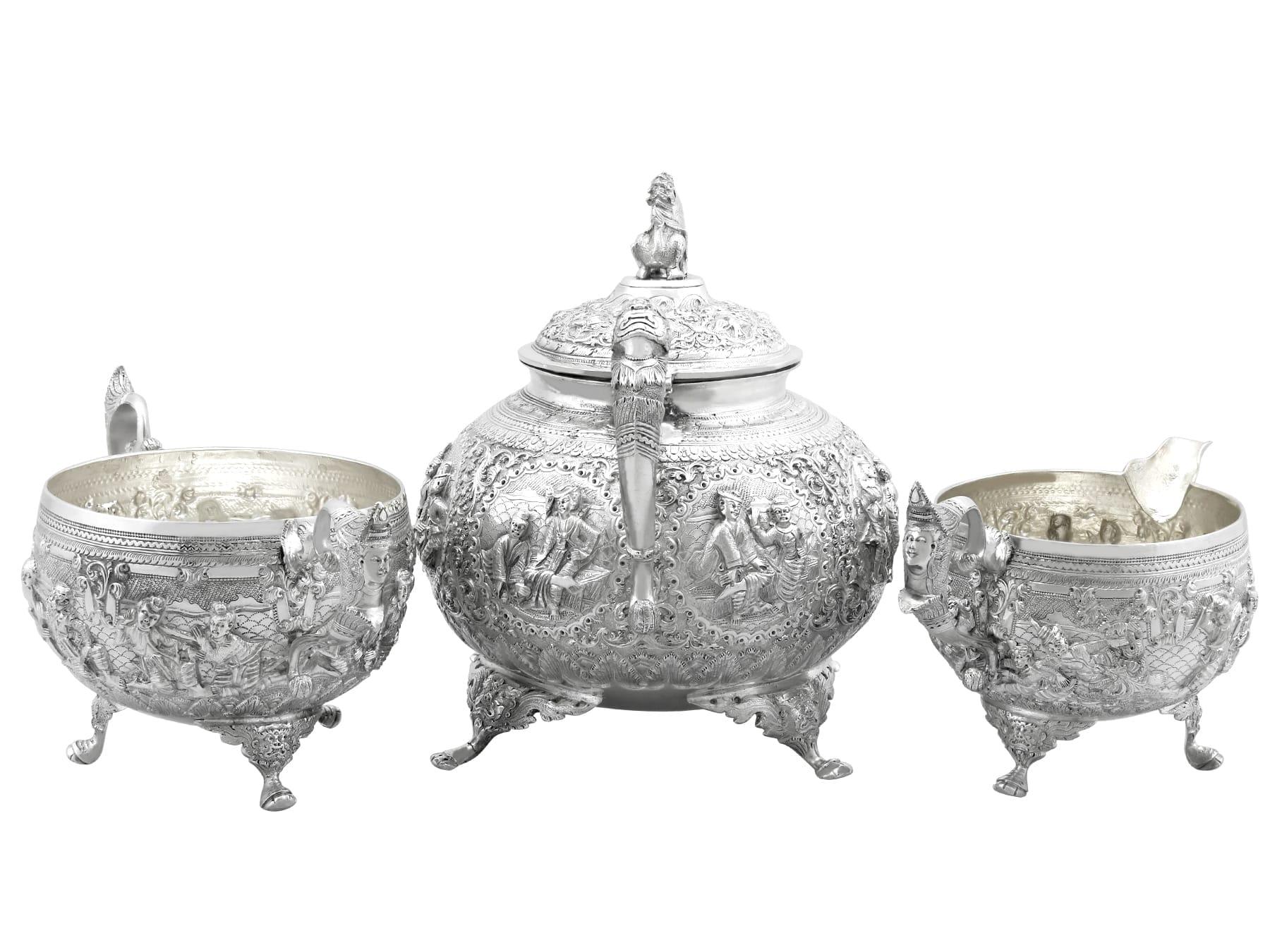 Late 19th Century  Antique Indian Silver Three Piece Tea Service For Sale