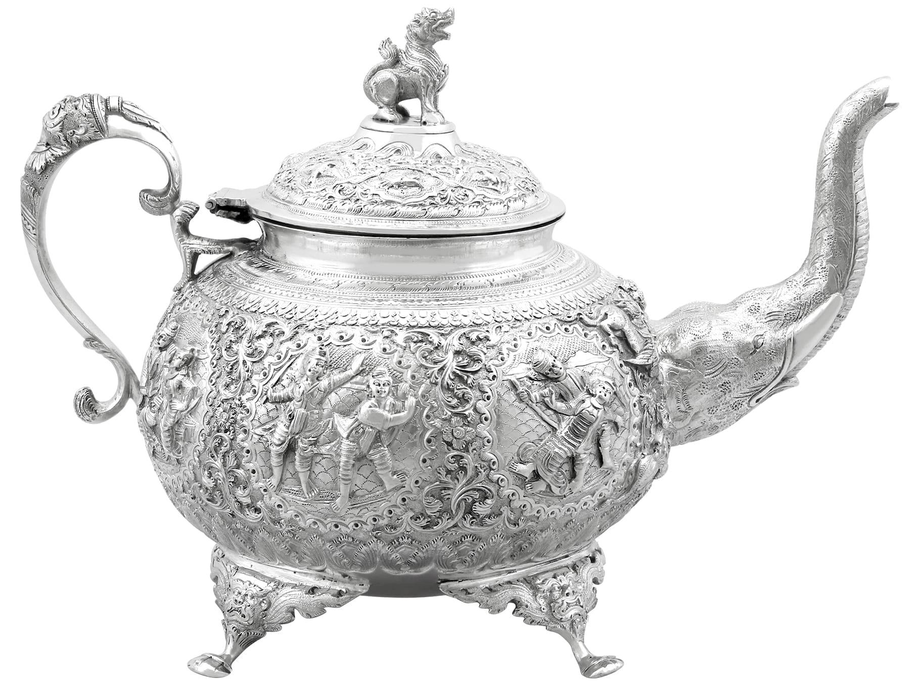  Antique Indian Silver Three Piece Tea Service For Sale 2