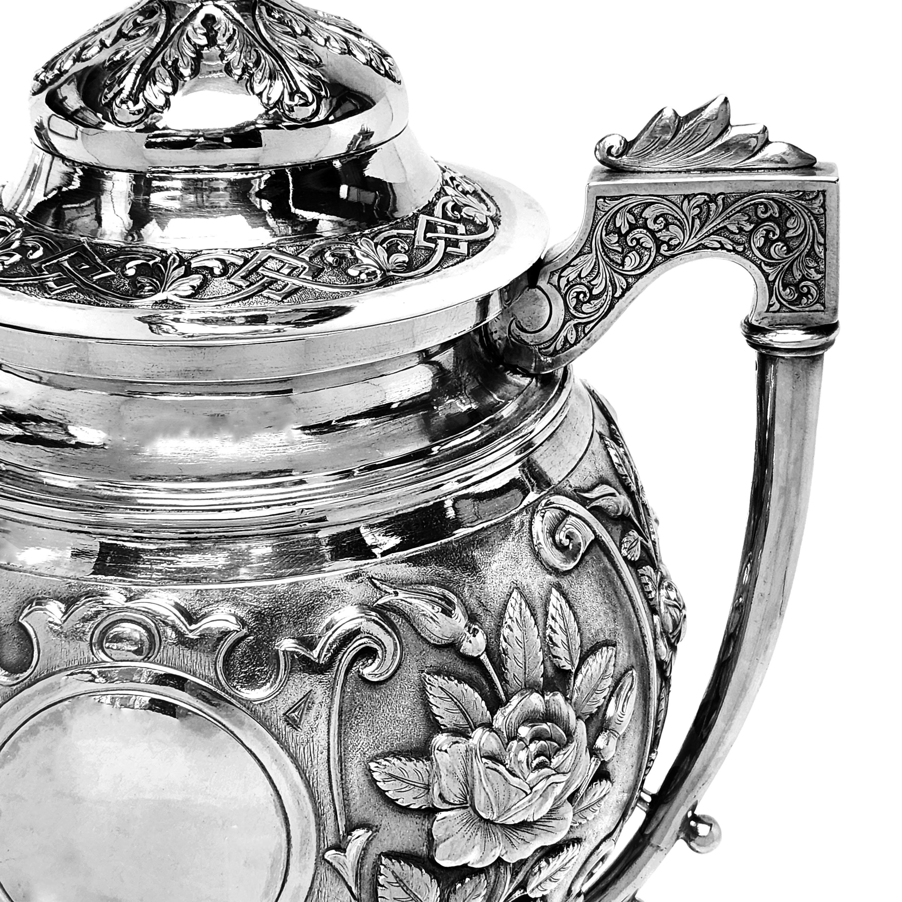 Antique Indian Silver Two Handled Cup & Cover c. 1925 Kolhapur Races For Sale 1