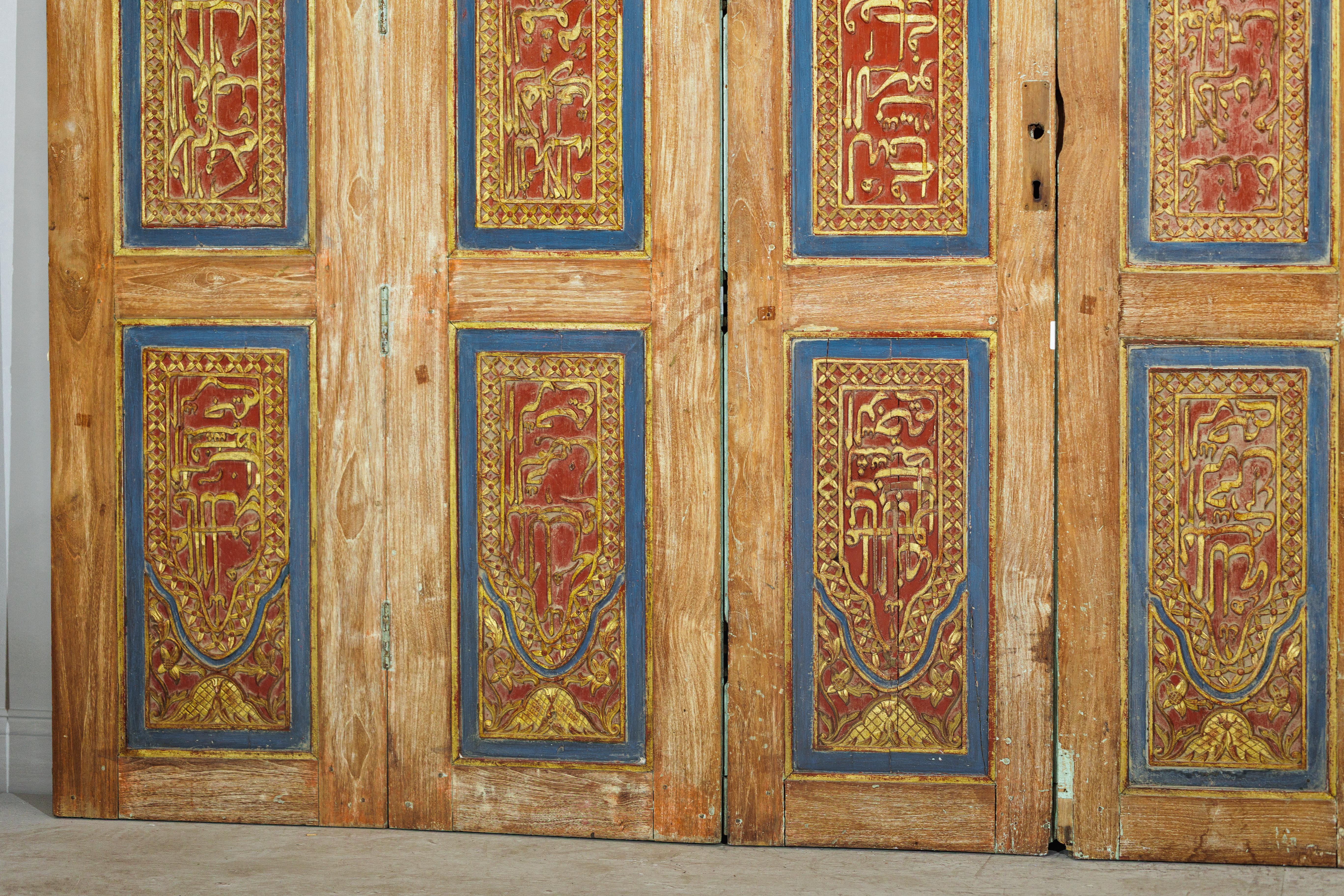 Antique Indian Six-Panel Carved Wooden Screen with Calligraphic Inscriptions For Sale 6