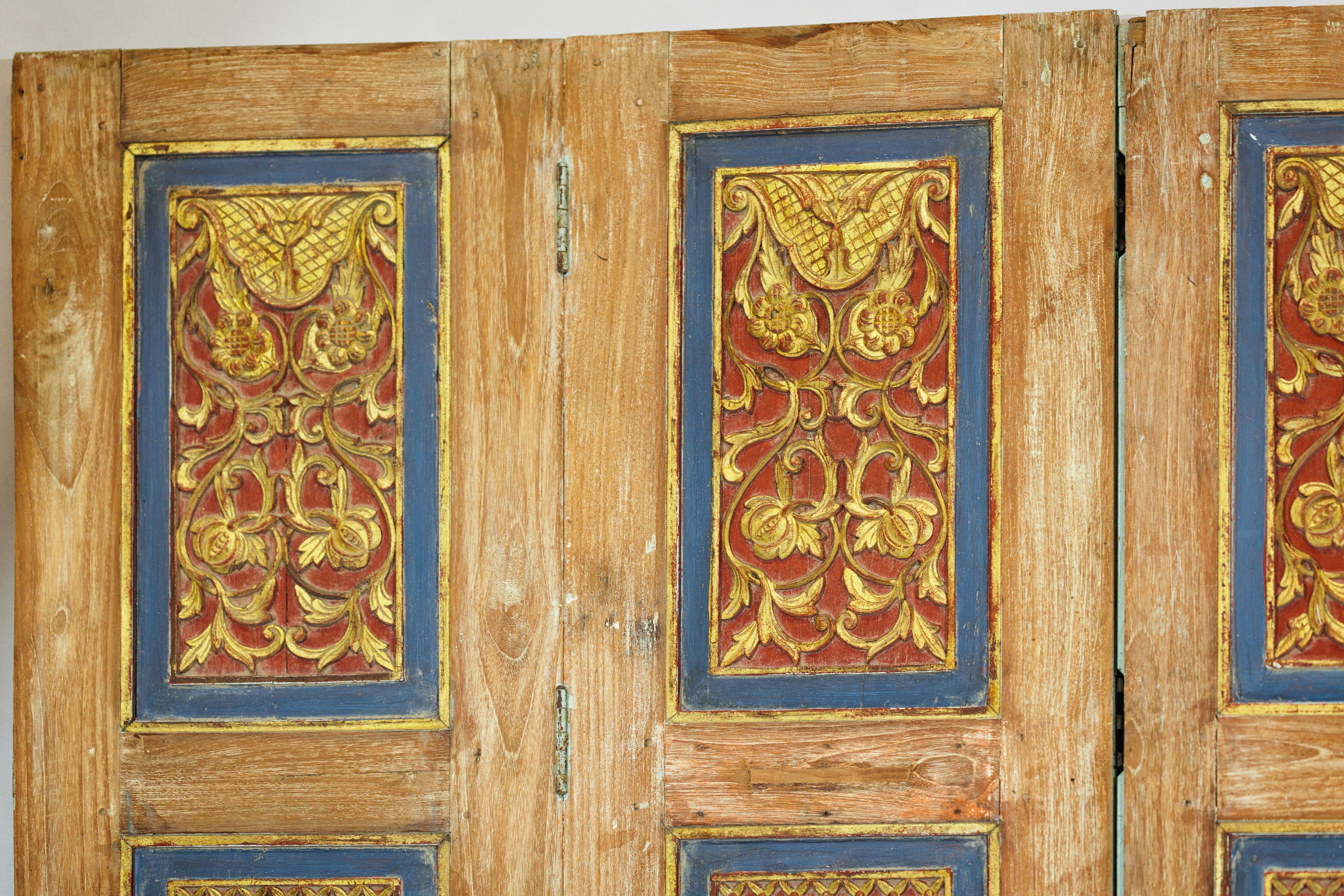Antique Indian Six-Panel Carved Wooden Screen with Calligraphic Inscriptions For Sale 8