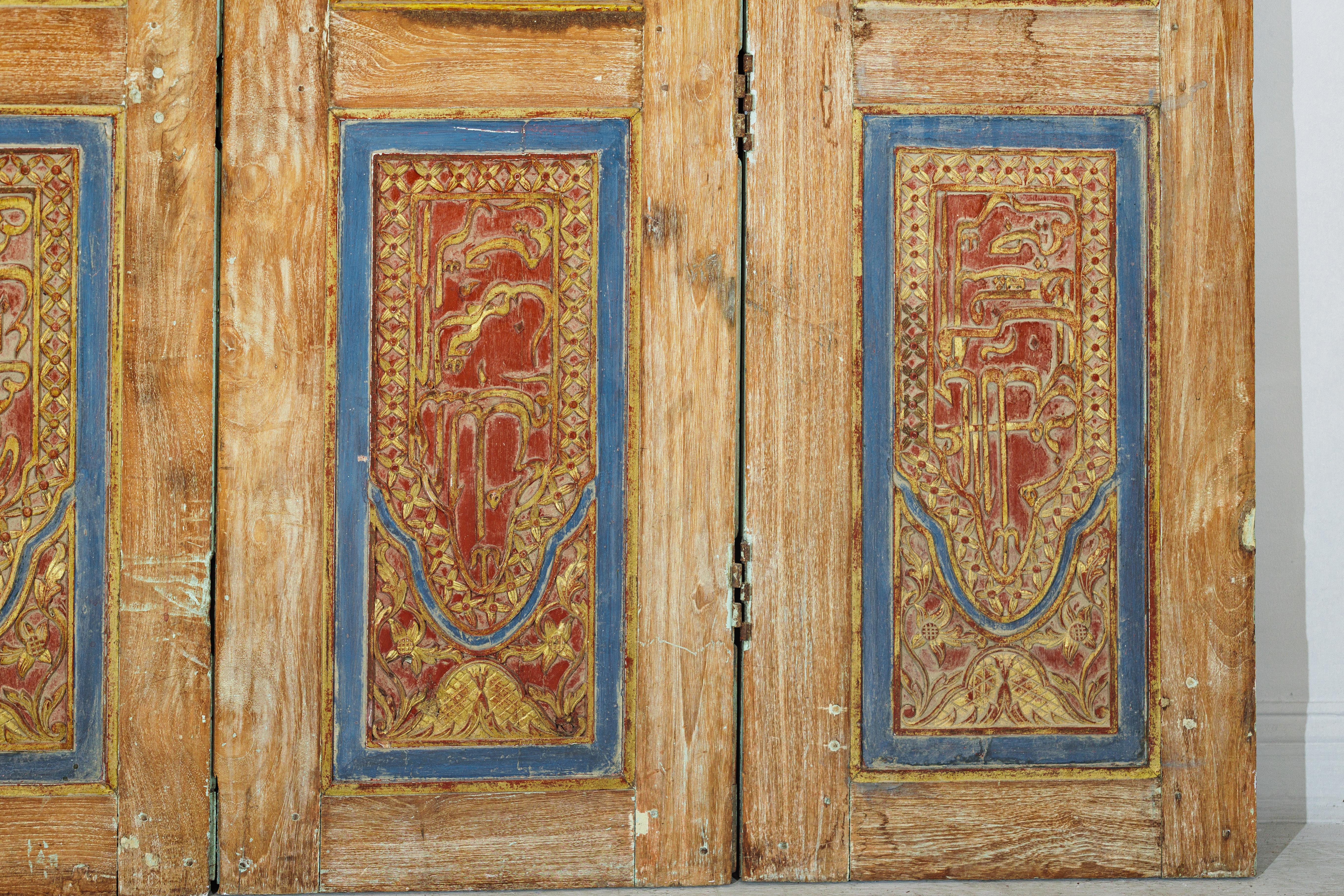 Antique Indian Six-Panel Carved Wooden Screen with Calligraphic Inscriptions For Sale 11