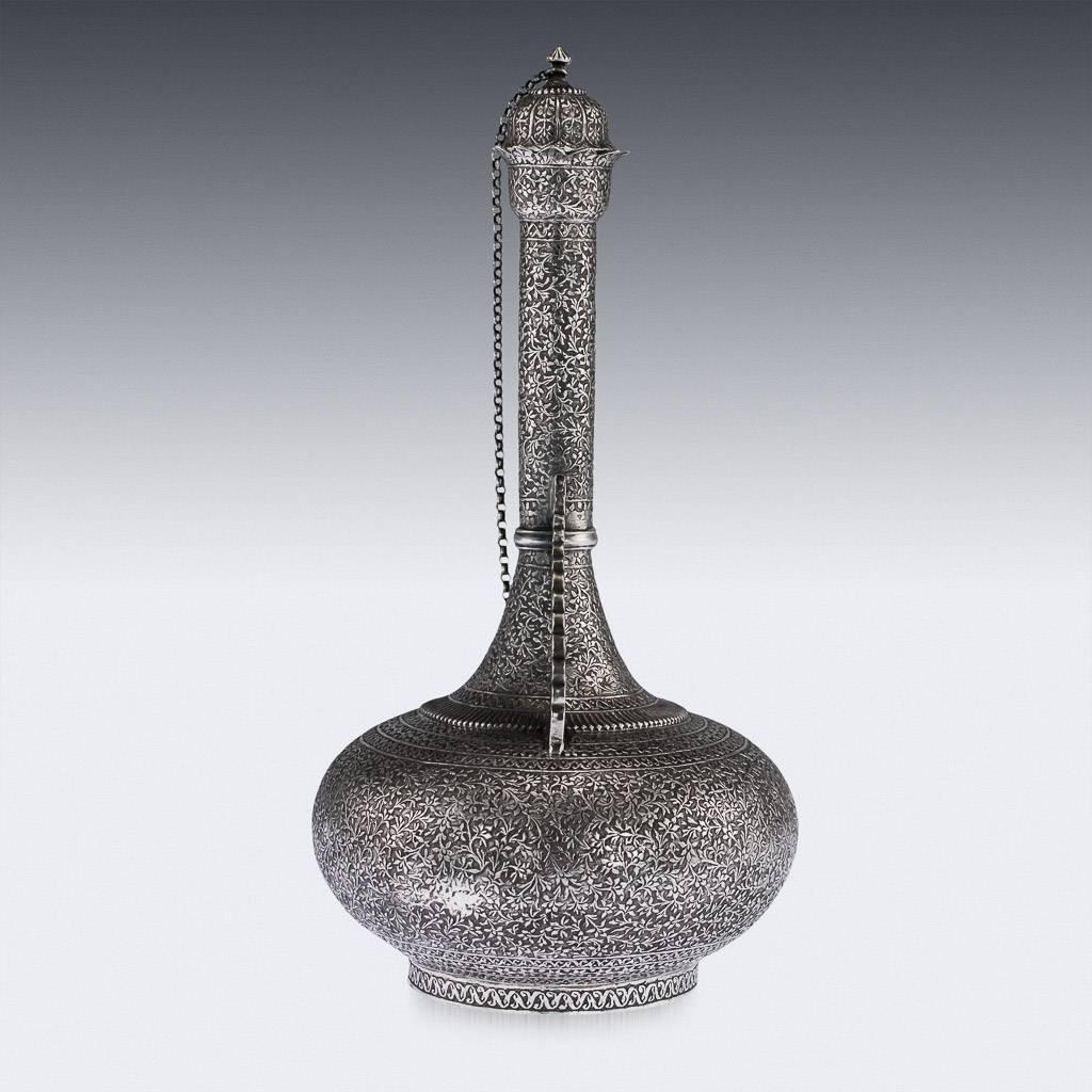 19th Century Antique Indian Solid Silver Coriander Pattern Water Bottle, Kashmir, circa 1880