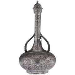 Antique Indian Solid Silver Coriander Pattern Water Bottle, Kashmir, circa 1880