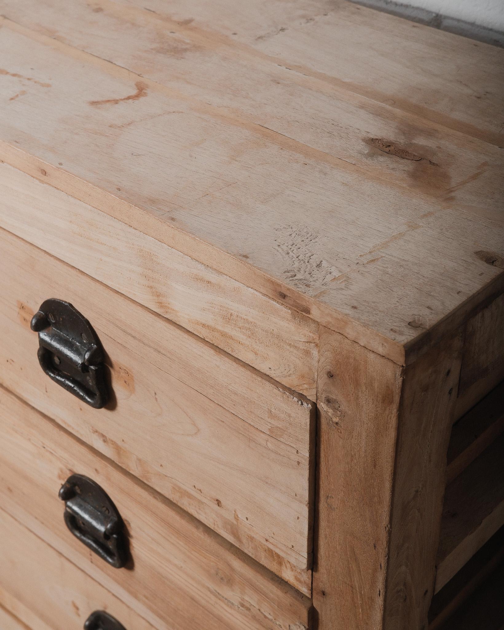 Rustico Antica cassettiera indiana in legno massiccio con ferramenta in metallo in vendita