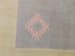 Antique Indian Square Cotton Dhurrie Rug in Light Grey and Chartreuse