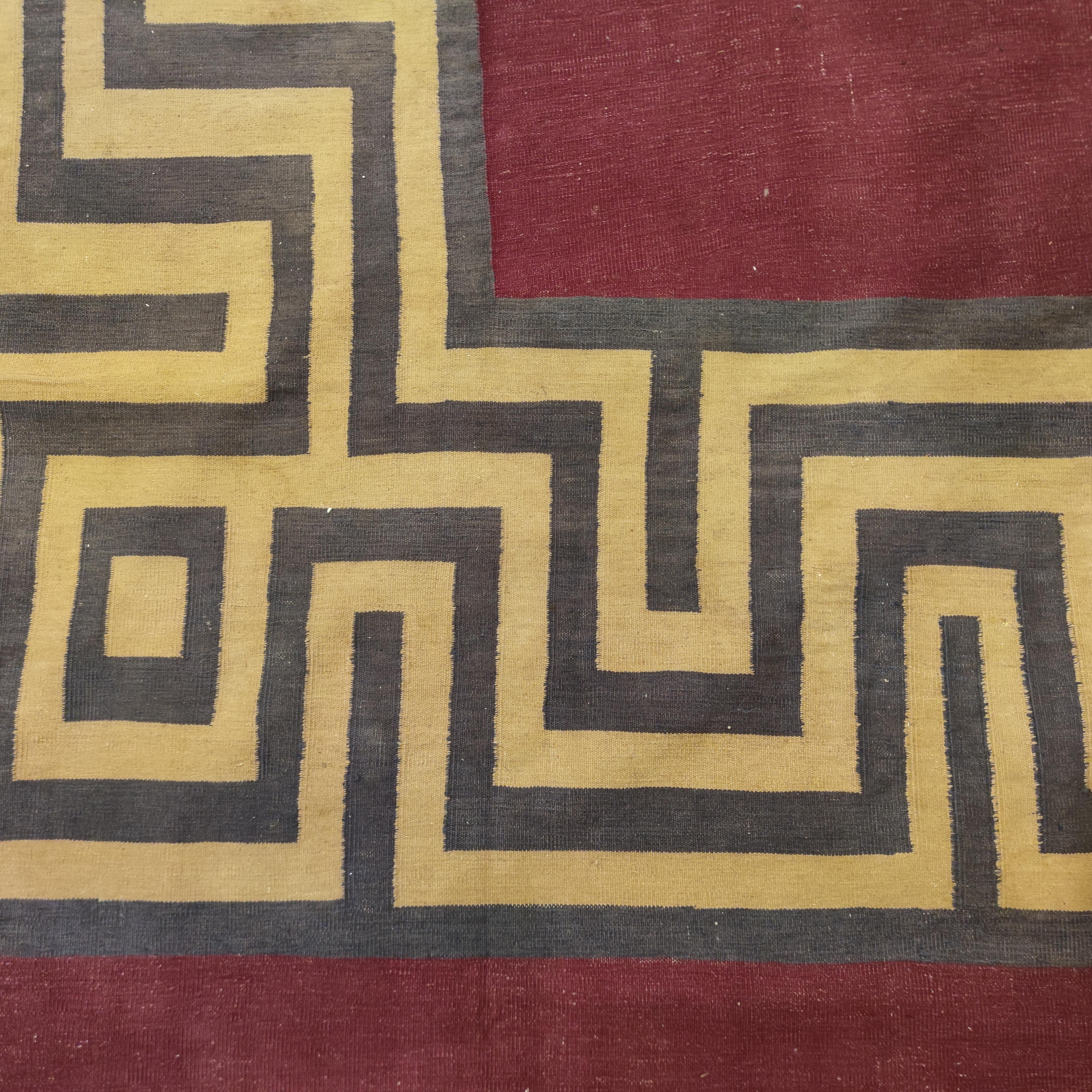 Agra Antique Indian Square Cotton Dhurrie with Geometric Border, Circa 1900 For Sale