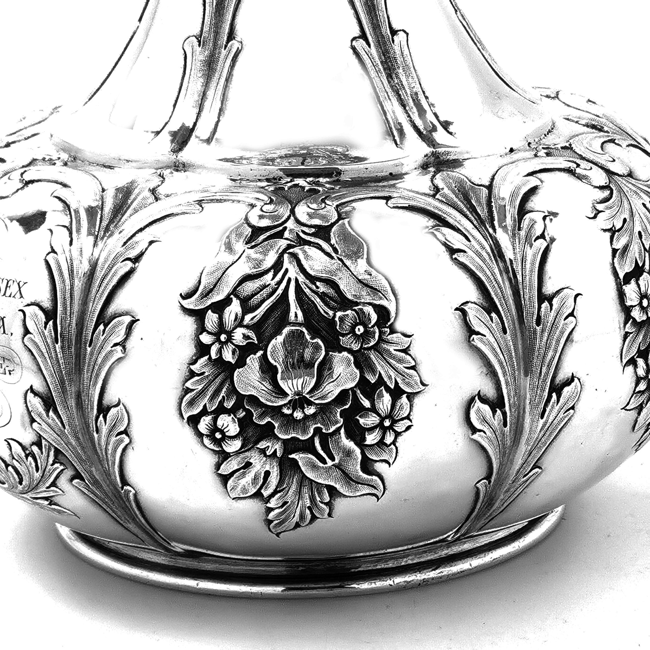 Antique Indian Sterling Silver Decanter circa 1863 Military Presentation 1