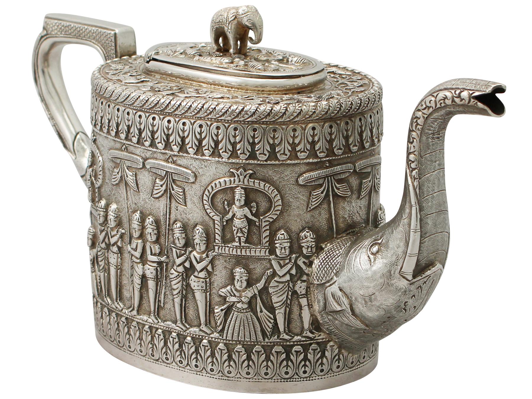Antique Indian Sterling Silver 4-Piece Tea Service 3