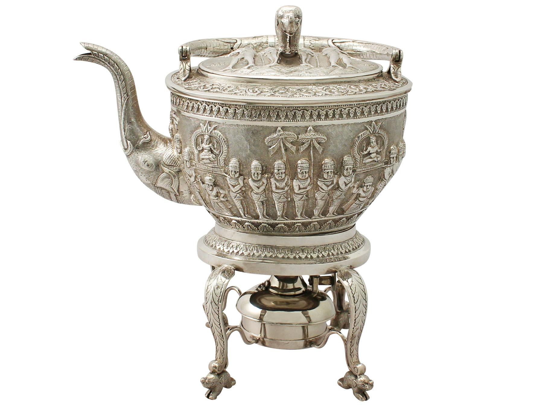 Anglo-Indian Antique Indian Sterling Silver 4-Piece Tea Service