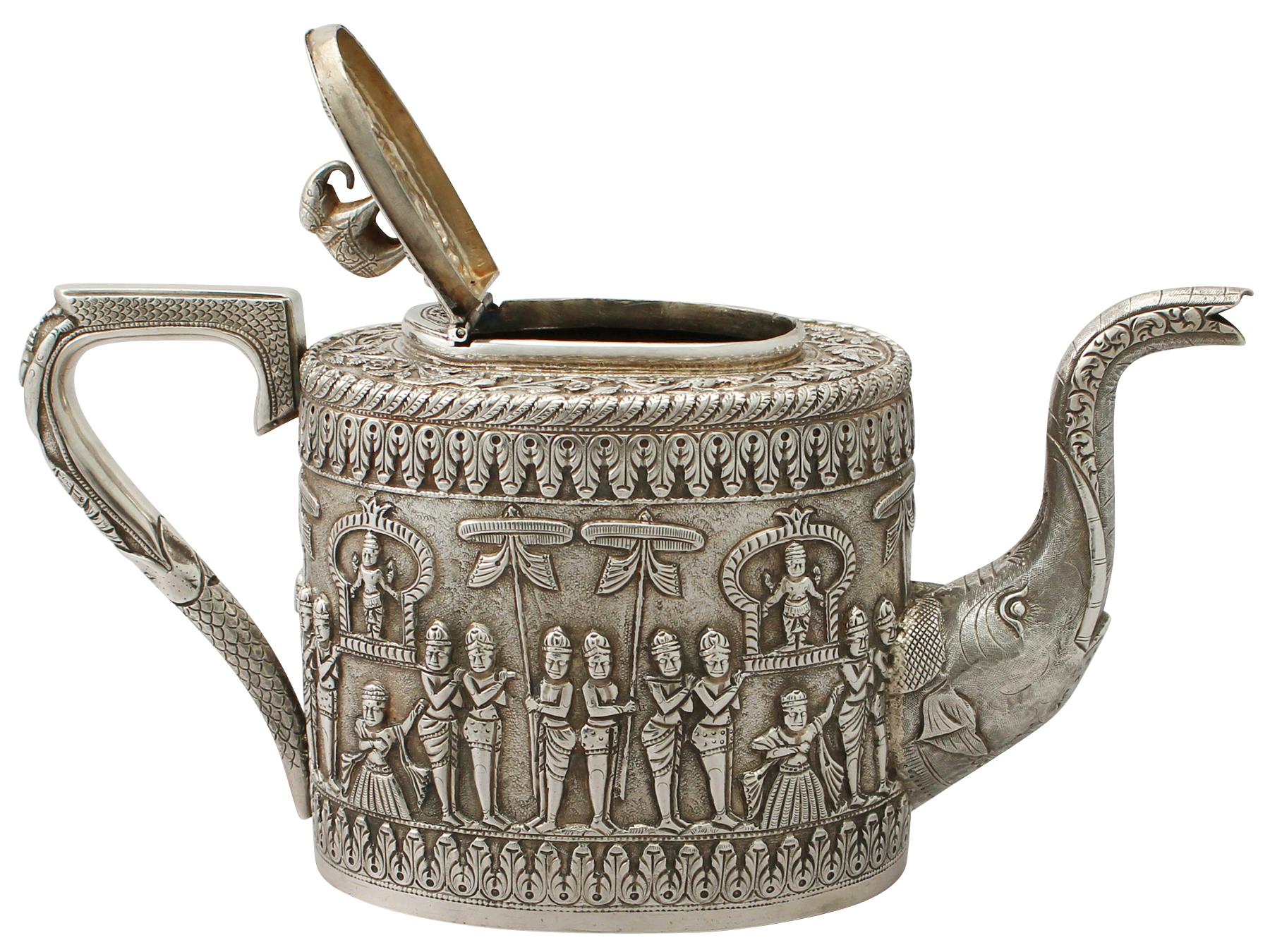 Antique Indian Sterling Silver 4-Piece Tea Service 1