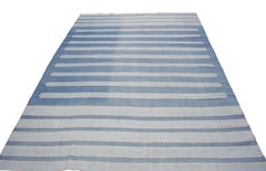 Antique Indian Striped Cotton Dhurrie in Shades of Blue