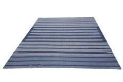 Antique Indian Striped Cotton Dhurrie in Shades of Blue