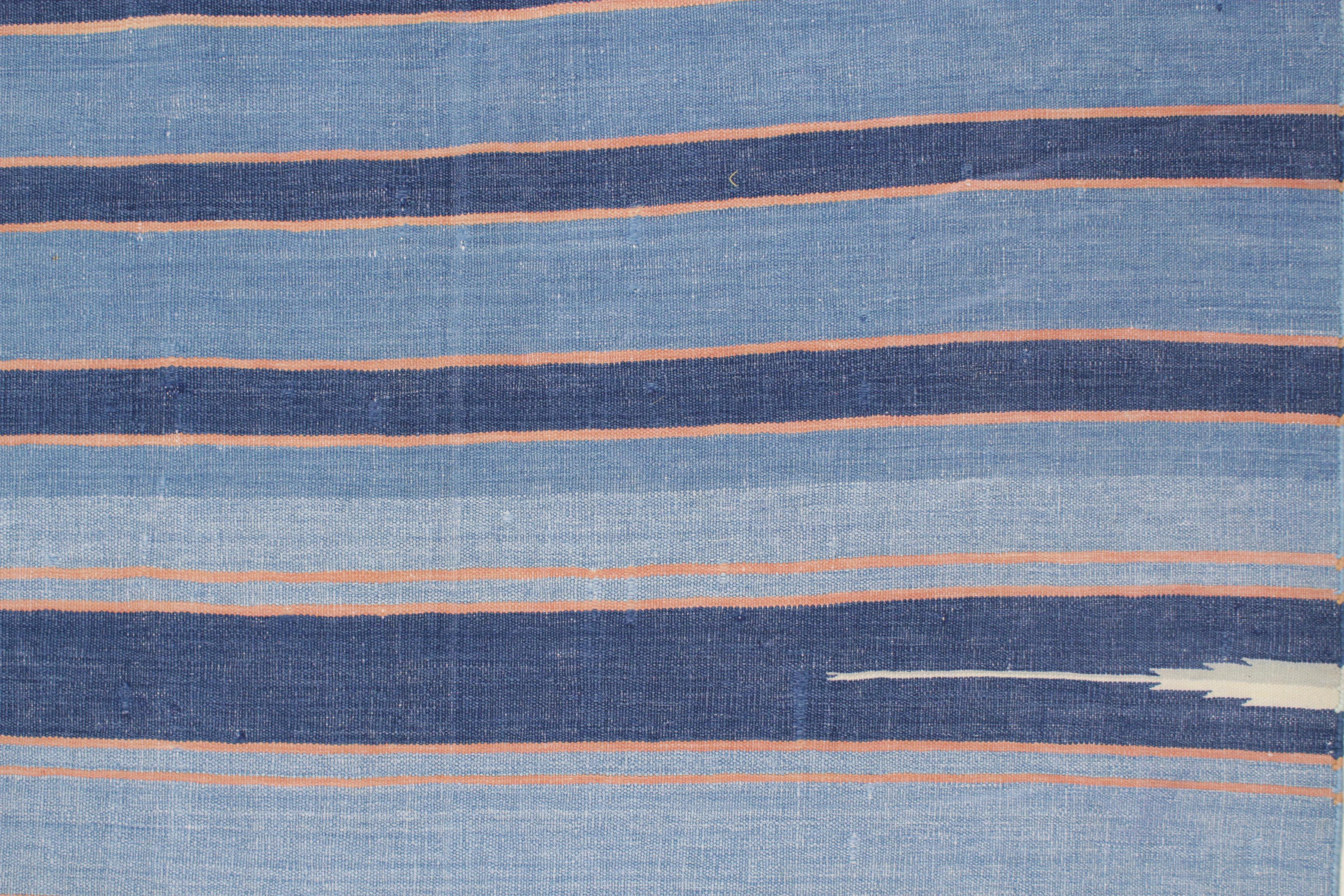 Antique Indian Striped Cotton Dhurrie in Shades of Blue In Good Condition For Sale In Milan, IT